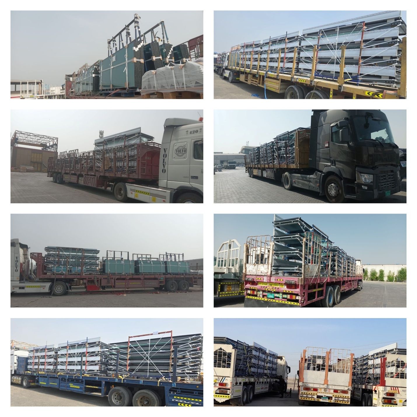 Fleet of flatbed trucks loaded with aluminium products